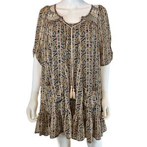 inLUV Beige Blue Half Sleeve Dress Womens Small